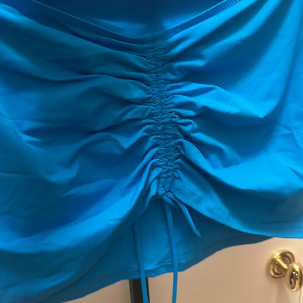 SKIMS SIGNATURE SWIM RUCHED MINI SKIRT in Turquoise NEW